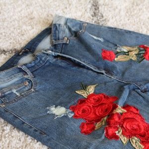 Fashion Nova Flower Embroidered Jeans
